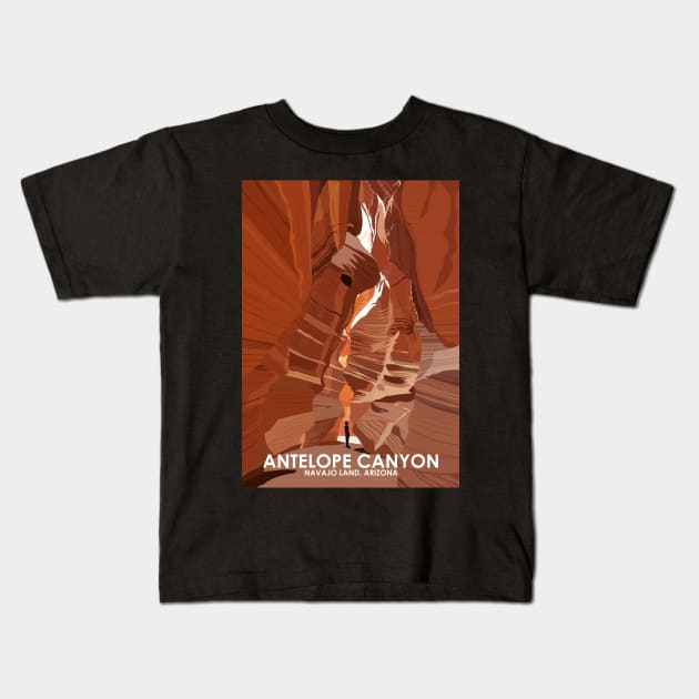 Antelope Canyon Navajo Land Arizona Vintage Minimal Retro Travel Poster Kids T-Shirt by jornvanhezik